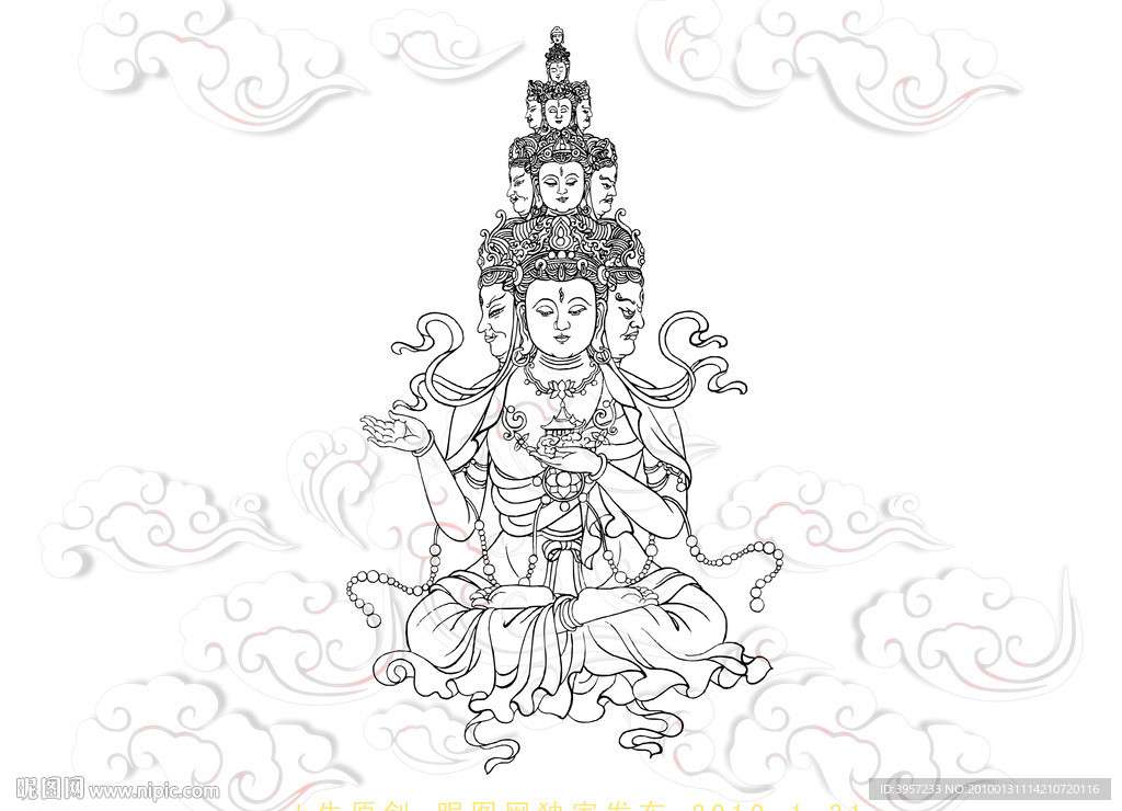 观音线描全镂空大图