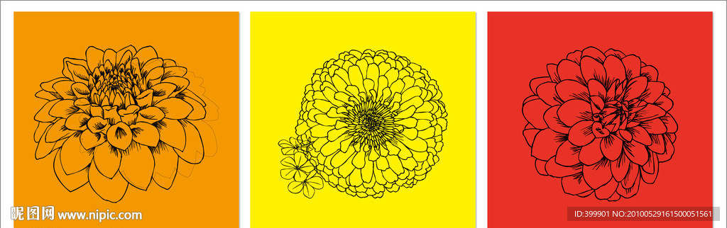 矢量无框画（3朵花）