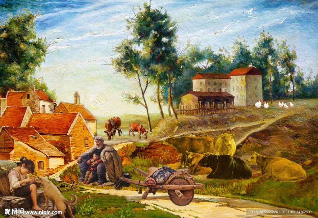 油画风景 山村油画