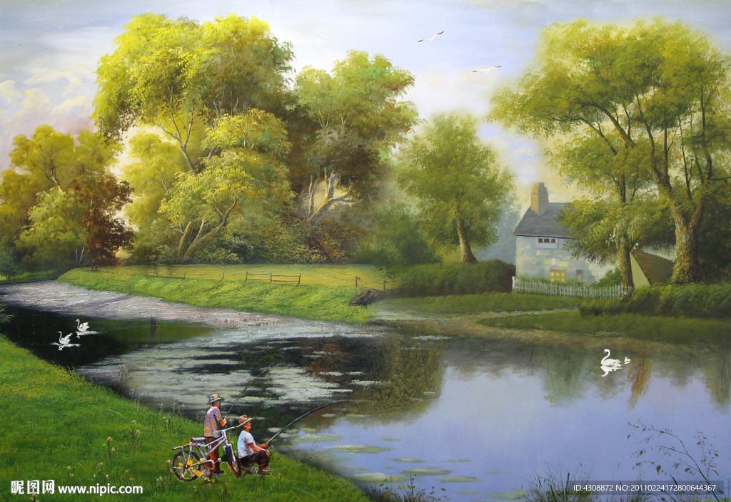 油画风景 垂钓