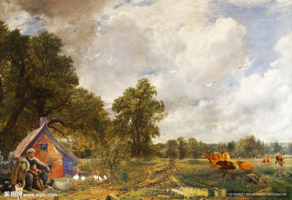 油画风景 山村油画