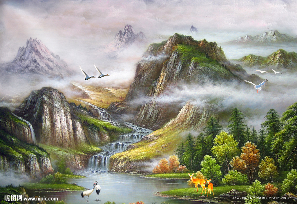 油画风景 漂亮的山水油画