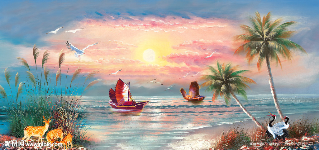 油画风景 美丽的大海