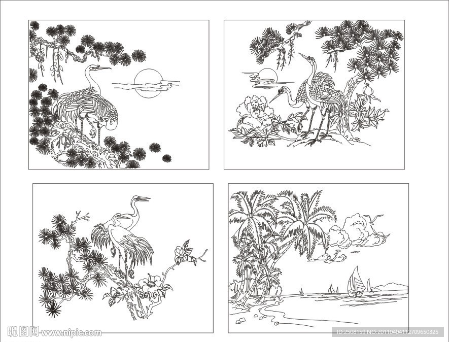 松鹤延年 玻璃花纹