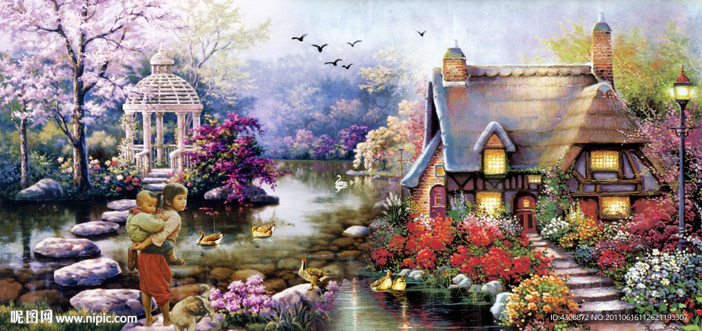 油画风景 山村油画