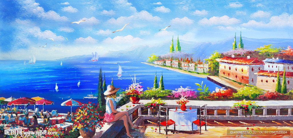 油画风景 海边风光