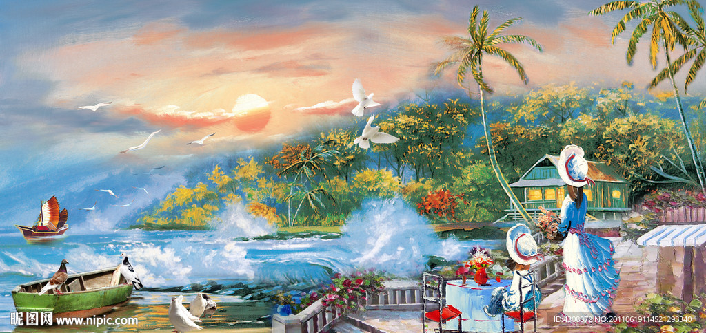 油画风景 海边风光