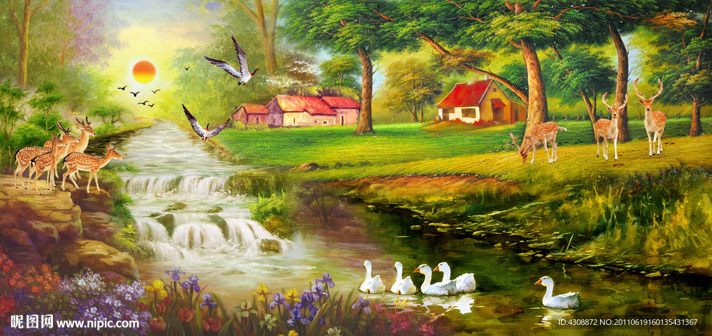 油画风景 漂亮的山水油画