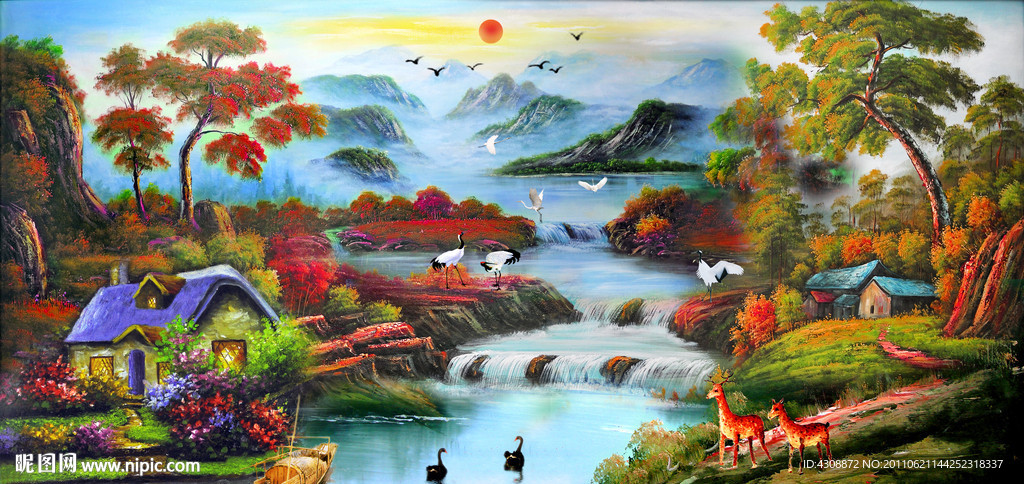 油画风景 漂亮的山水油画