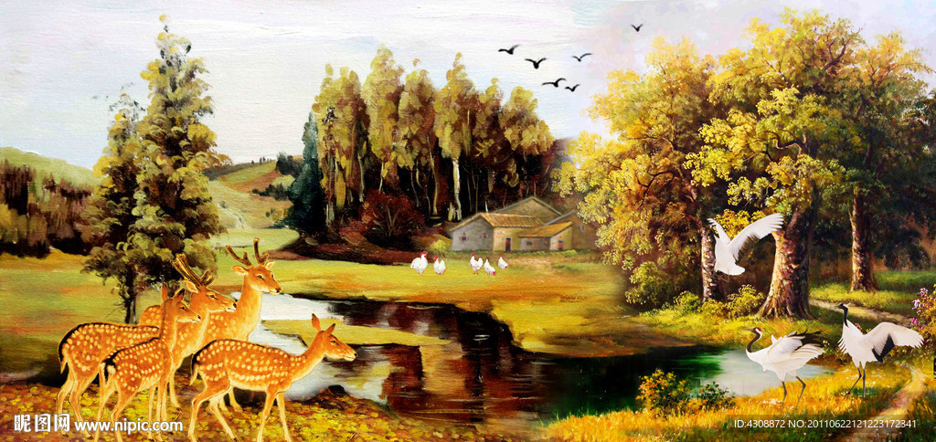 油画风景 山村油画