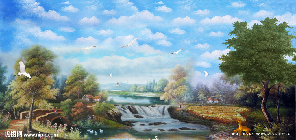 油画风景 山村油画