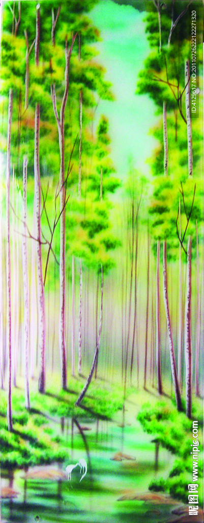 艺术玻璃图片水墨画树林