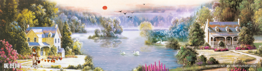 油画风景 漂亮的田园油画