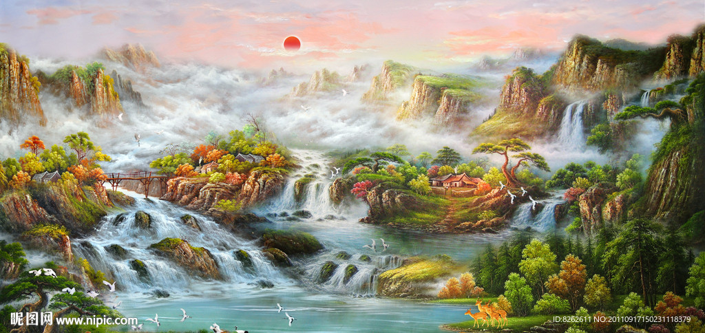 油画风景 漂亮的山水油画