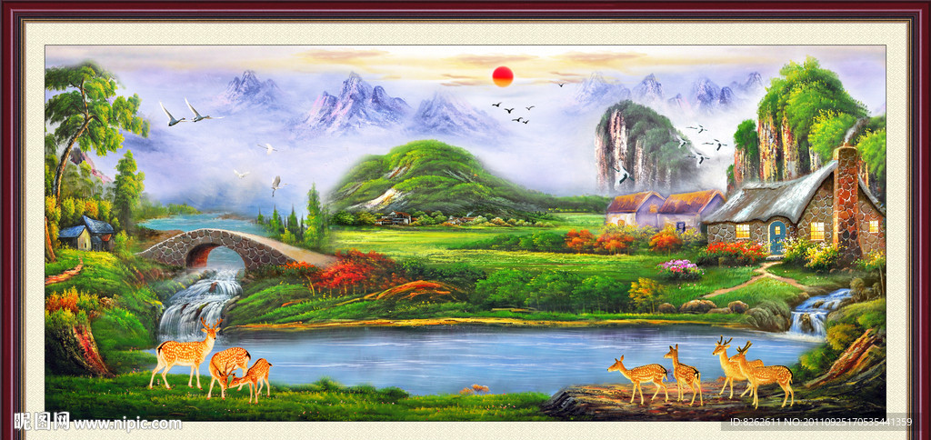 油画风景 漂亮的山水油画