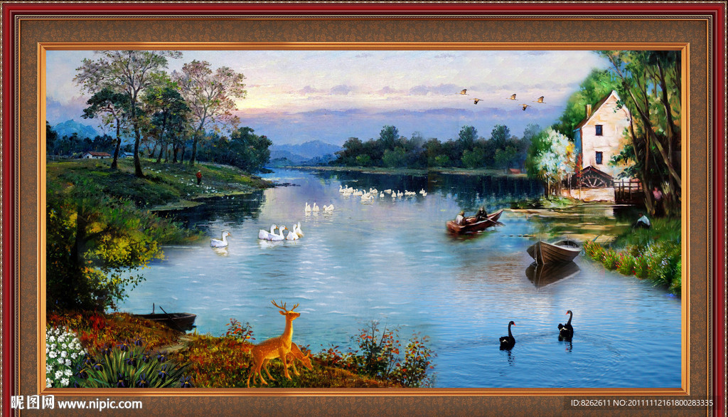 油画风景 山村油画