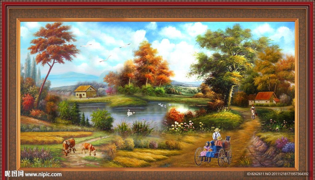 油画风景 漂亮的田园油画