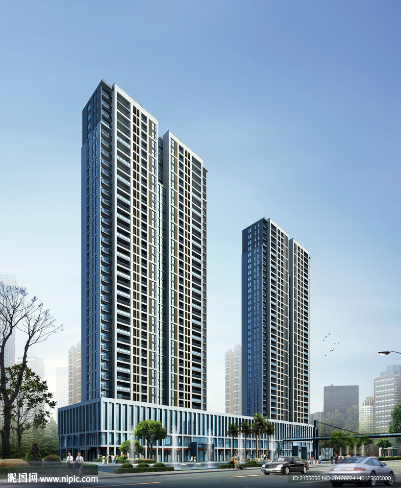 高层商业住宅楼透视效果图