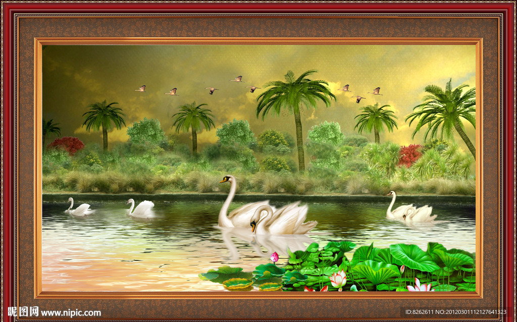 油画 天鹅湖