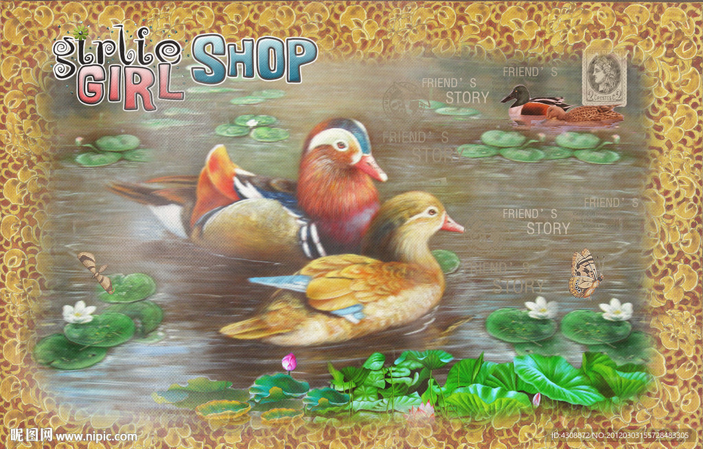 欧美油画 鸳鸯戏水