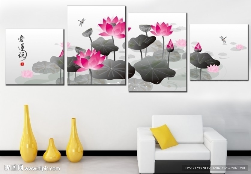 无框画 装饰手绘画 抽象画 水墨画 荷花