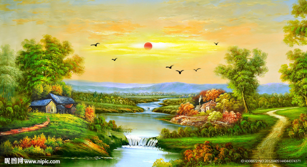 油画风景 漂亮的山水油画