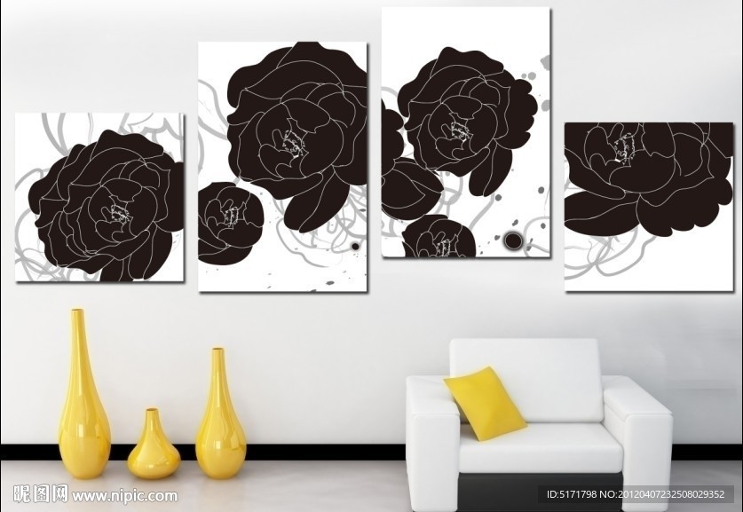 无框画 装饰手绘画 抽象画 牡丹