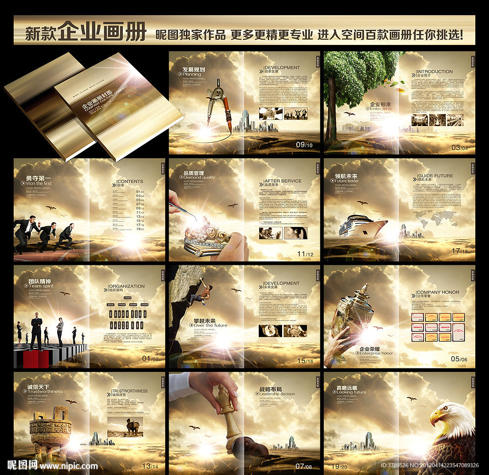 企业画册 圆规 钻石 皇冠 镊子 领航 团队 攀越 奖怀 荣誉 金鼎 诚信 大树 国际象棋