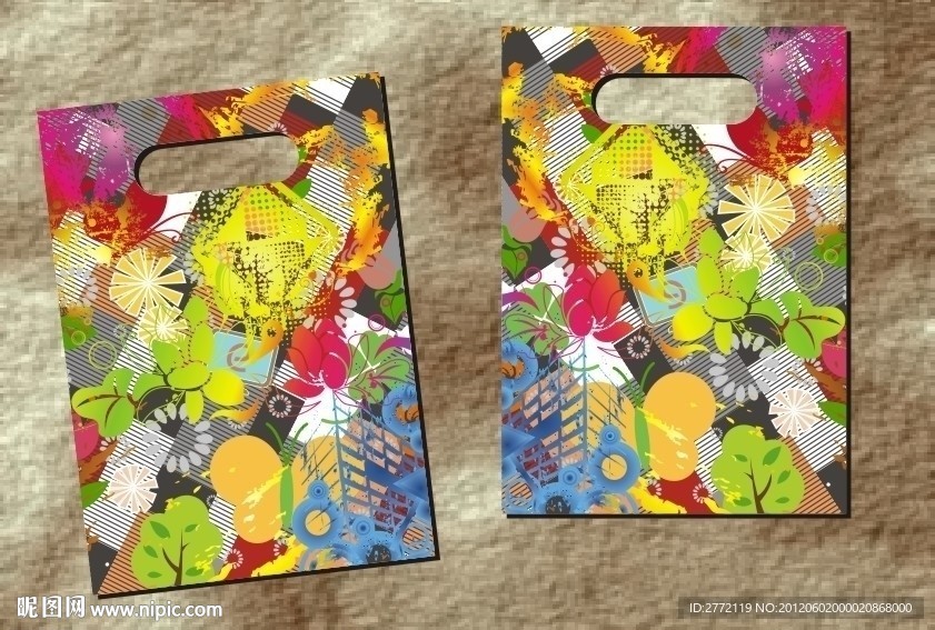 鲜花树叶 格子手袋