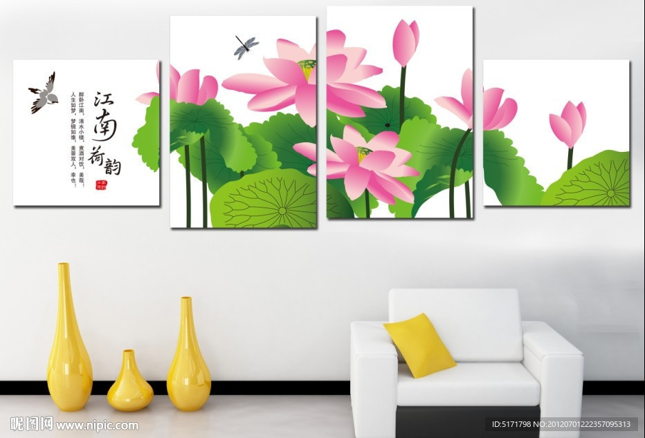 无框画 装饰手绘画 抽象画 荷花