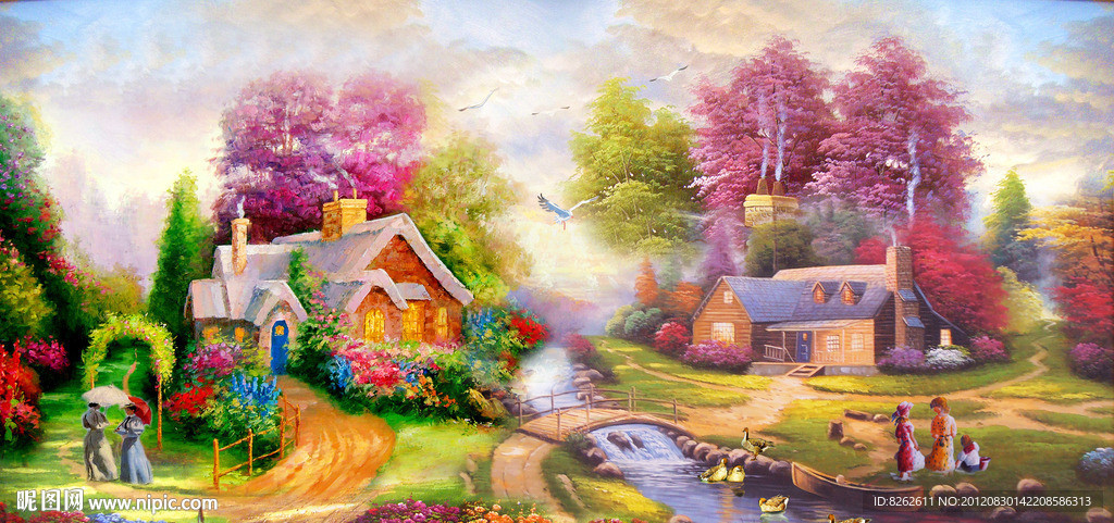 油画 漂亮的田园油画