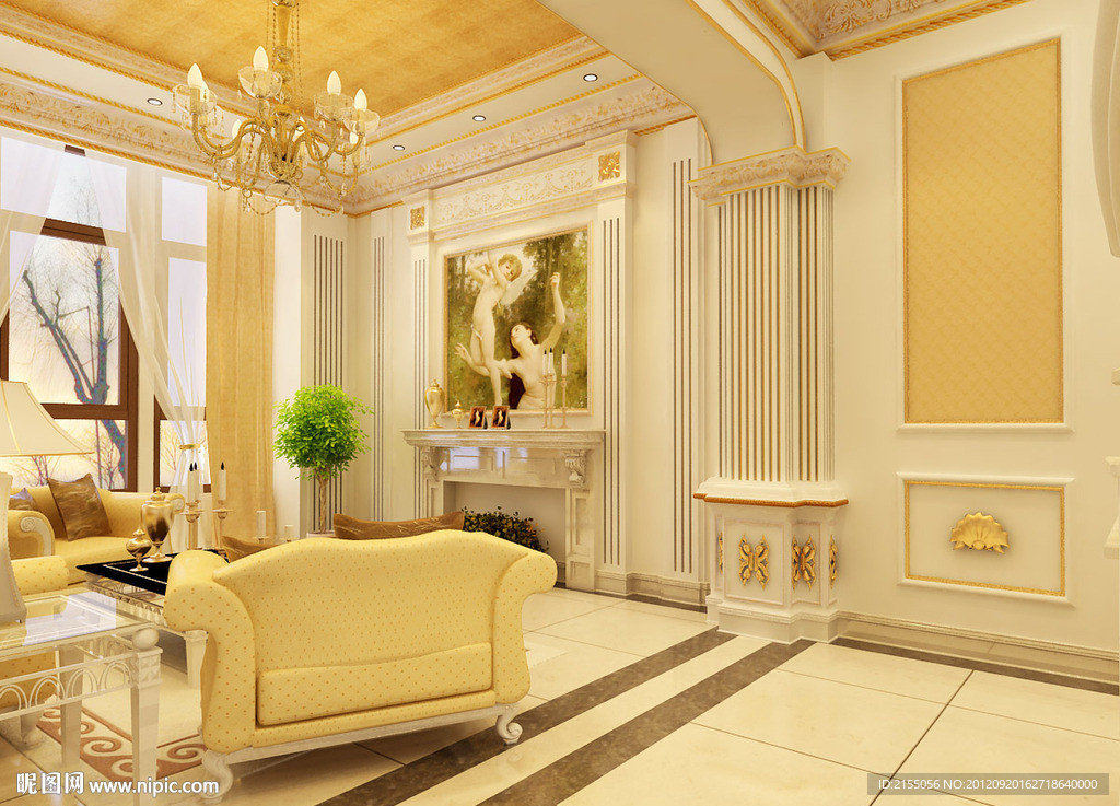 纯欧式客餐厅室内效果图3d模型源文件