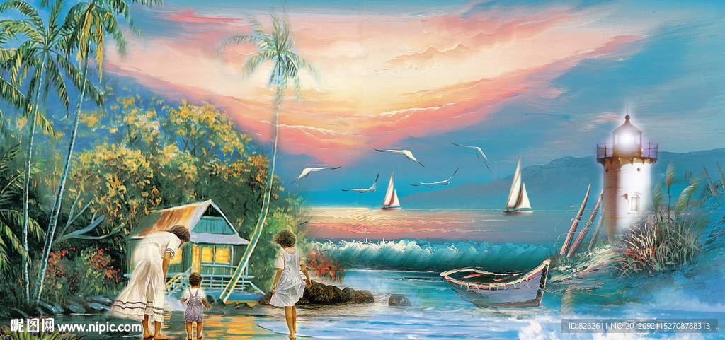 油画 美丽的海边