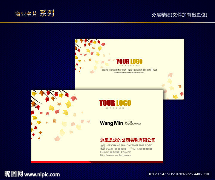 花纹名片 纹路名片 动感线条名片 枫叶名片