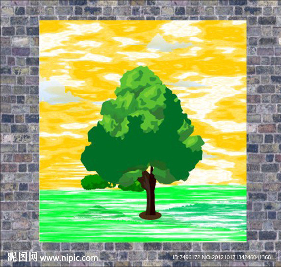 无框画 油画小树