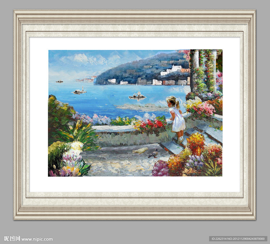 油画湖泊田园童话地中海风情童年海景