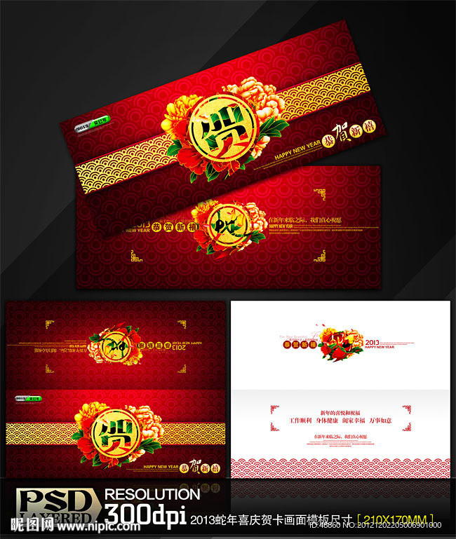 2013蛇年喜庆贺卡系列模板设计