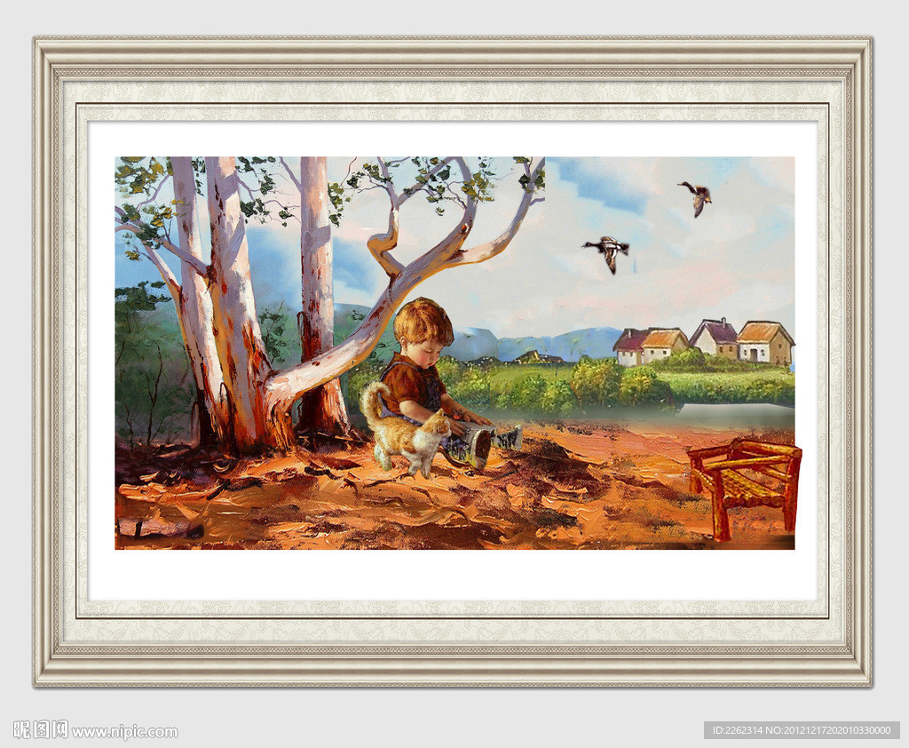 油画贵族花园古典白桦林天使源文件