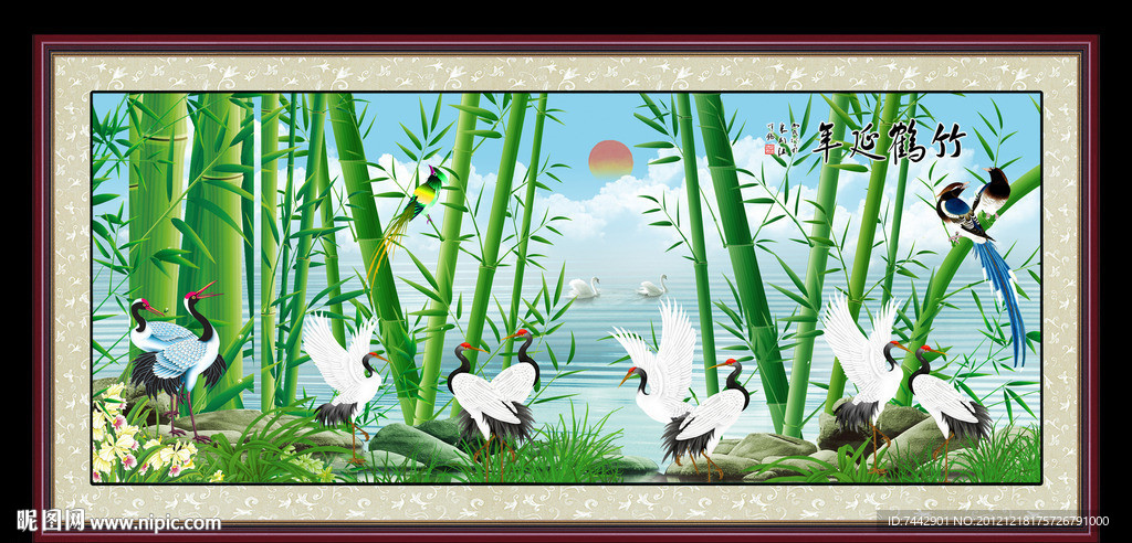 国画竹子 竹鹤延年 竹子