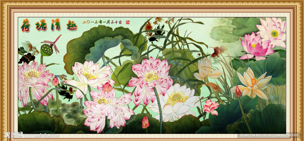 工笔挂画 荷塘清趣