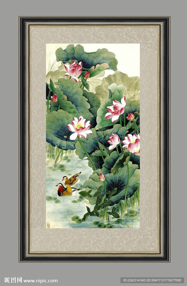 中国画水墨荷塘柳枝