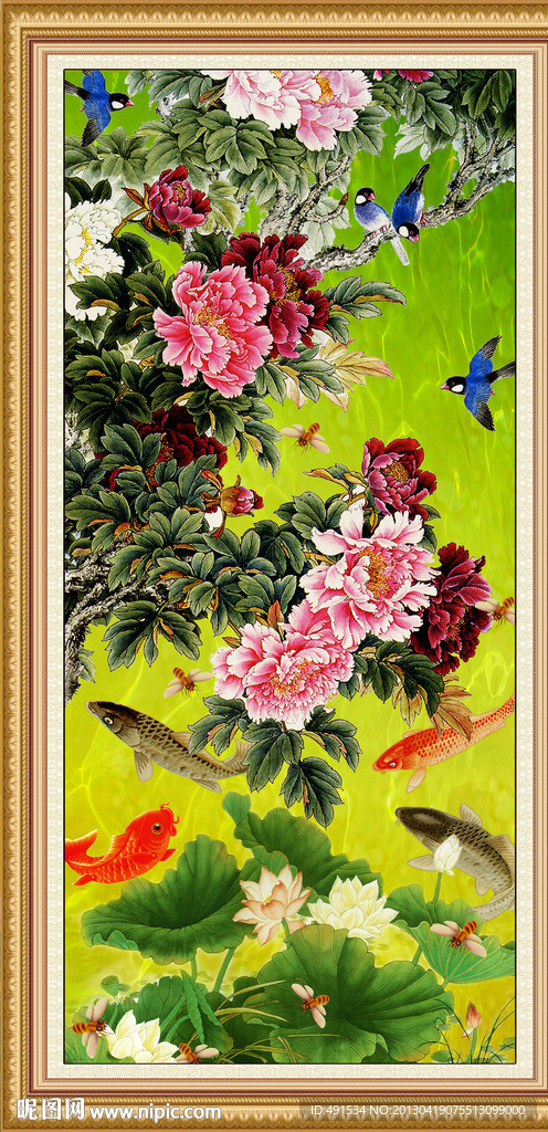 工笔中堂画 荷塘清趣