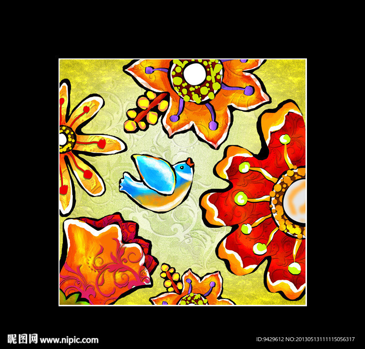 手绘蓝雀花精品无框画