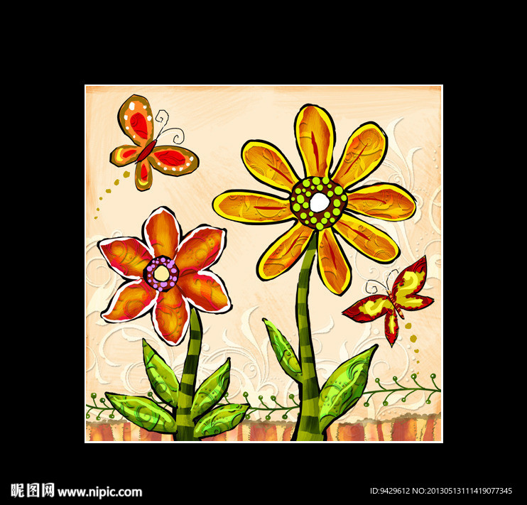 手绘双蝶花精品无框画