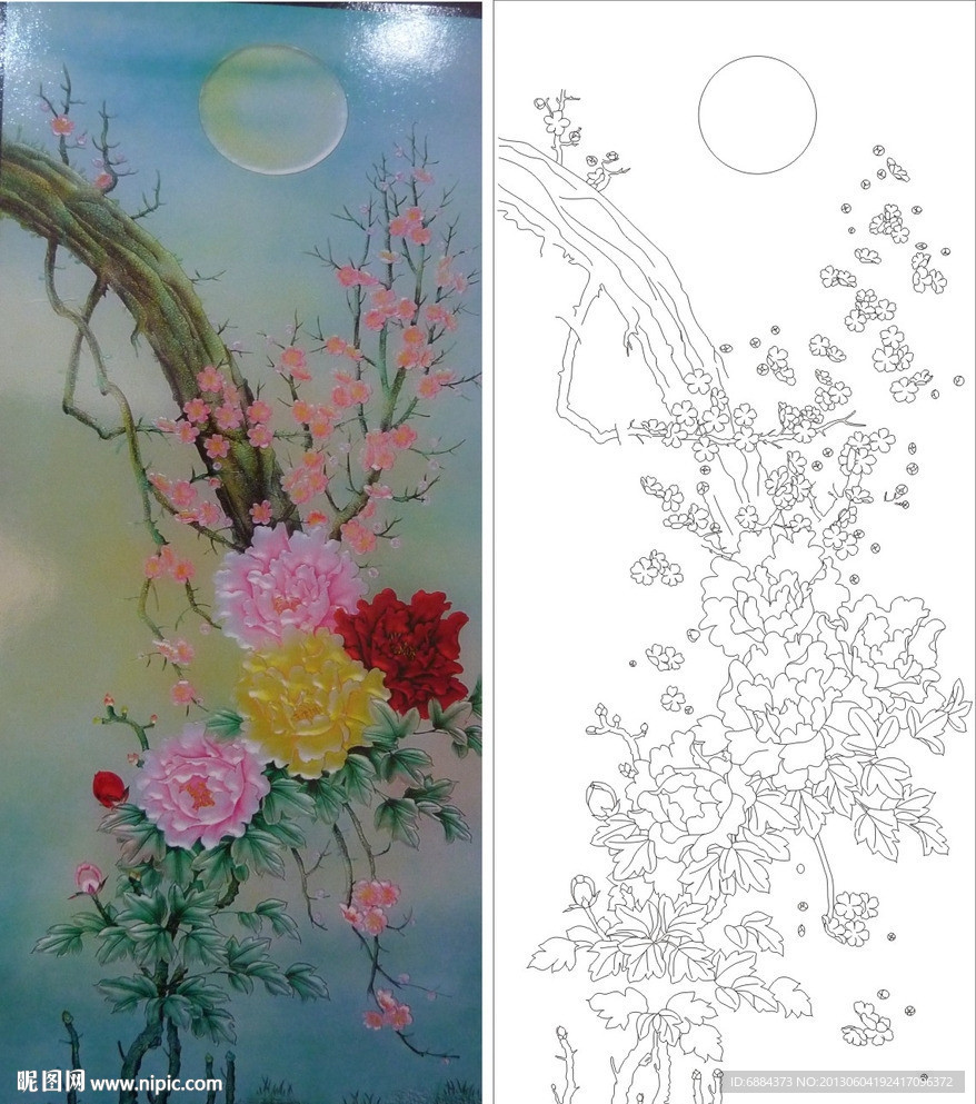 梅花 牡丹 月亮