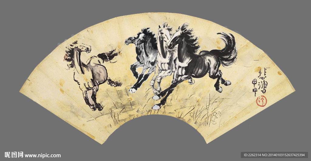 水墨 八骏图 马年