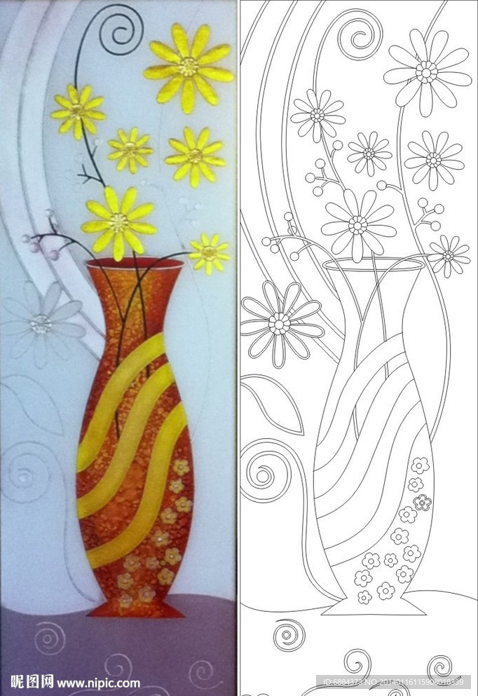 花瓶 小花 线条图