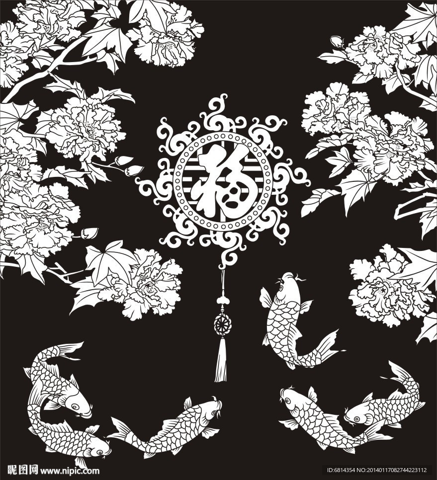 福鱼 鲤鱼 牡丹 福