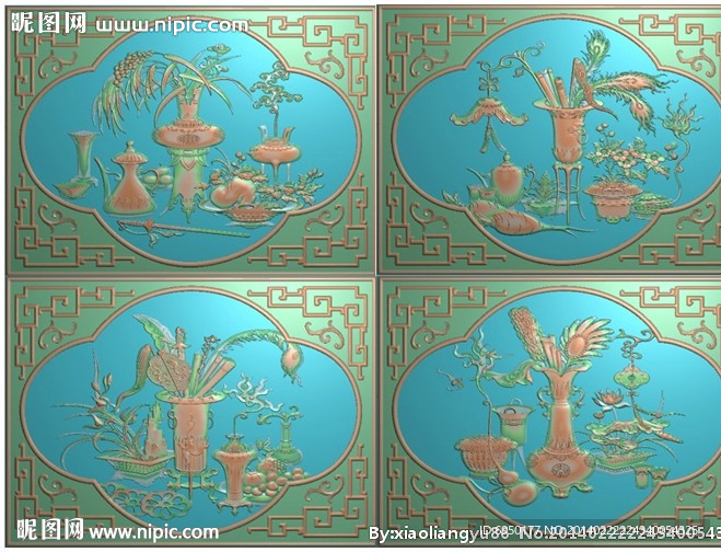 博古书柜门板精雕