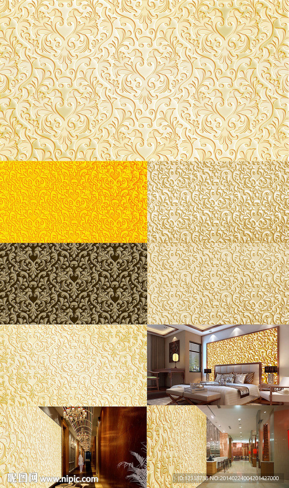 金色玉石浮雕花纹雕刻